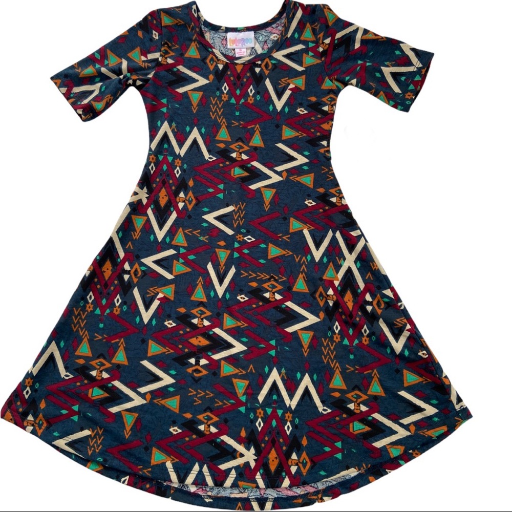 Lularoe Kids Boho Print Dress Teal Turquoise Maroon Size 6 New